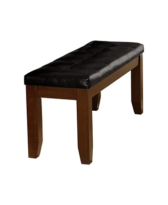 Simplie Fun Dark Oak Finish Wooden Bench 1 Piece Faux Leather Upholstered Seat Simple Dining Furniture