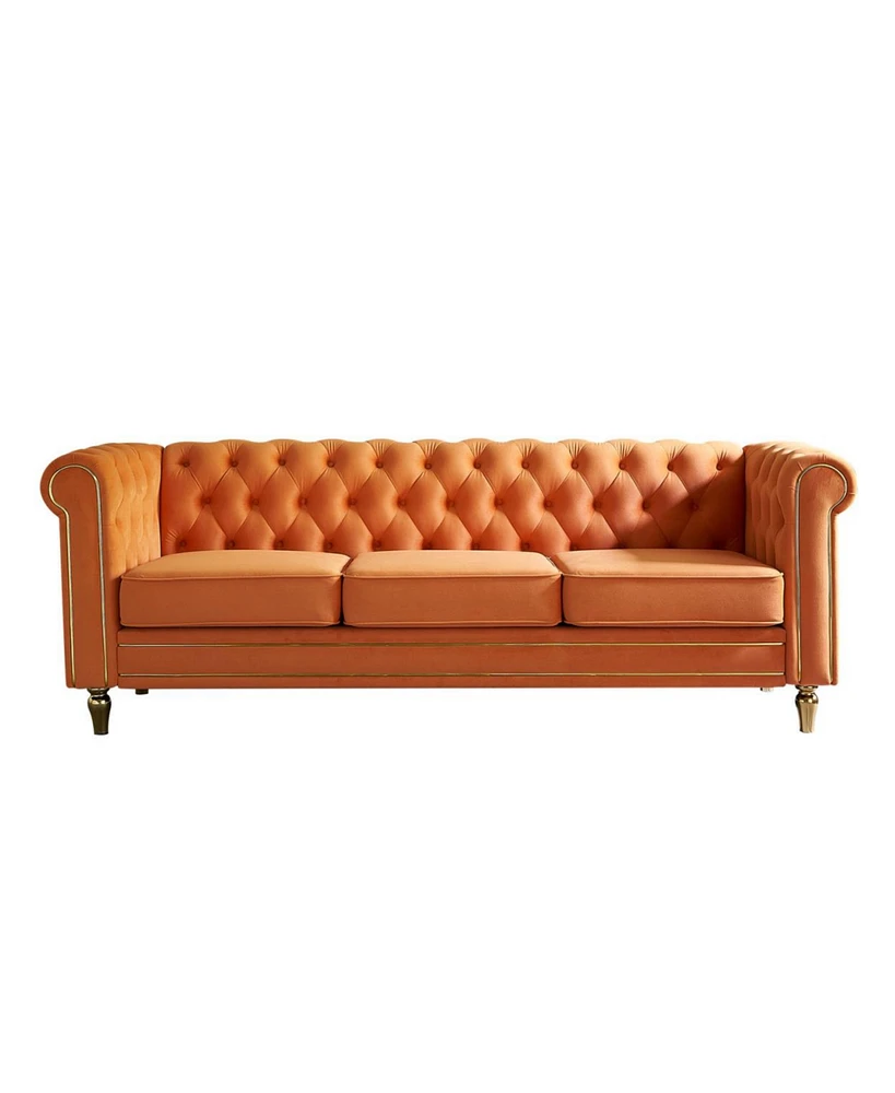 Simplie Fun Chesterfield Velvet Sofa 84.65 Inch For Living Room Color