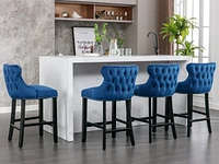 Contemporary Velvet Upholstered Wing-Back Barstools With Button Tufted