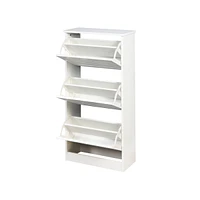 White Wooden Shoe Cabinet with 3 Flip Doors