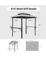 Streamdale Furniture Aluminum Bbq Gazebo - Outdoor Metal Frame, Shelves, Double Roof (Brown)