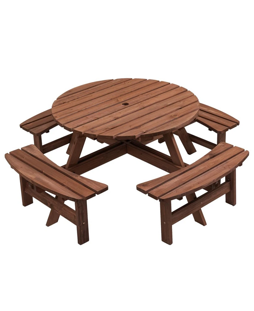 Simplie Fun 8 Person Wooden Picnic Table with Built-In Benches