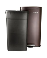 Elama 3 Piece 30 Liter and 5 Liter Stainless Steel Step Trash Bin Combo Set with Slow Close Mechanism in Matte Bronze