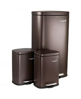 Elama 3 Piece 30 Liter and 5 Liter Stainless Steel Step Trash Bin Combo Set with Slow Close Mechanism in Matte Bronze