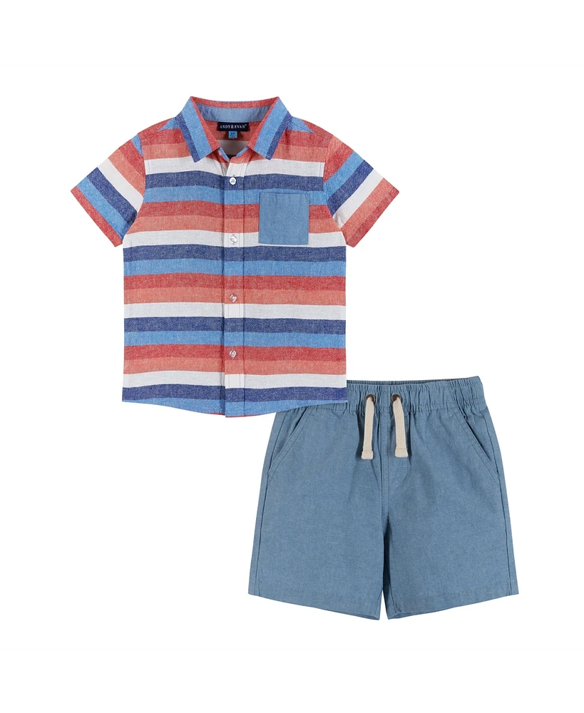 Andy & Evan Little Boys Toddler/Child Chambray Striped Buttondown Shirt Short Set