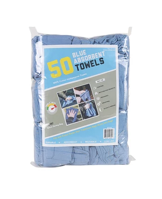 Arkwright Home Huck Cleaning Towels (Bag of 50), 14x24 in., Cotton, Blue, Multi-Purpose, Reusable