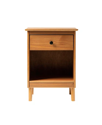 Simplie Fun Classic 1-Drawer Solid Wood Nightstand with Cubby - Caramel