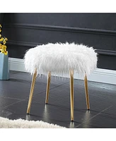 Streamdale Furniture Ravni Faux Fur Accent Ottoman with Gold Legs