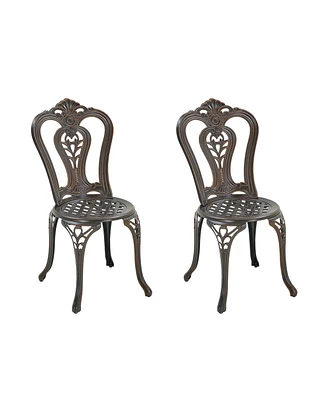 Mondawe Antique Outdoor Cast Aluminum Bistro Chairs Hollow Back (Set of 2)