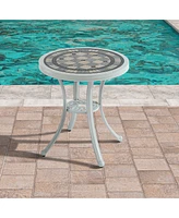 Mondawe Round Cast Aluminum Patio Table Outdoor Bistro Table