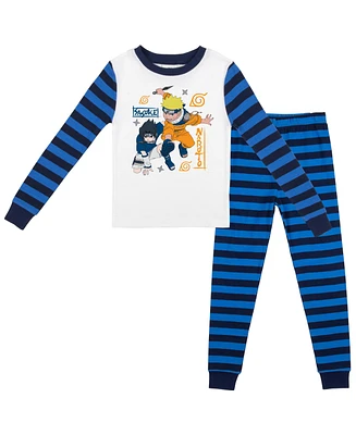 Naruto Little Boys Classic Characters Youth Blue Striped Long Sleeve Pajama Set