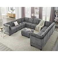 Streamdale Furniture Modular U-Shape Sectional Sofa Set in Grey