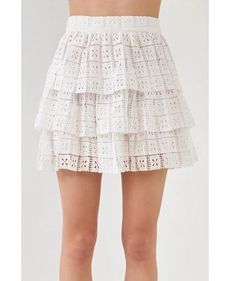endless rose Women's Pocket Lace Tiered Mini Skirt