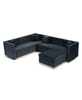 Streamdale Furniture Modern Black Velvet Sectional Sofa with Ottoman