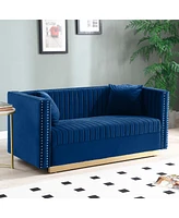 Blue Velvet Vertical Tufted Sofa Loveseat