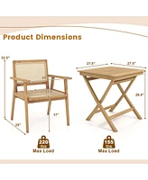 3 Pieces Patio Table Chair Set Wood Bistro Set with Rattan Seat & Teak Wood Frame