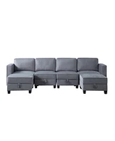 Simplie Fun 116" Square Arm Sectional Sofa Dark Gray Velvet