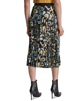 Dkny Women's Logo-Waistband Pleated Satin Midi Skirt