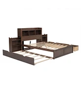 Simplie Fun Full Storage Platform Bed With Pull Out Shelves, Twin Trundle And 2 Drawers, Espresso