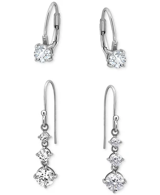 Giani Bernini 2-Pc. Set Cubic Zirconia Leverback & Dangle Drop Earrings in Sterling Silver, Created for Macy's