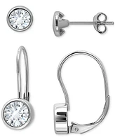 Giani Bernini 2-Pc. Set Cubic Zirconia Bezel Stud & Leverback Earrings in Sterling Silver, Created for Macy's