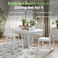 Streamdale Furniture Rustic 5-Piece Dining Set with Extendable Table & Cross Back Chairs