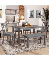 Streamdale Furniture 6 Piece Wooden Dining Table Set, Kitchen Table Set With 4 Chairs And Bench, Farmhouse Rustic Style