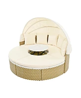 Simplie Fun Rattan Sectional Sofa Set with Retractable Canopy