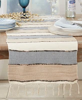 Saro Lifestyle Boho Chic Fringed Stripe Table Runner, 16"x72"