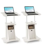 Costway 2 Pcs Mobile Podium Stand Office Laptop Cart with Storage Adjustable Height