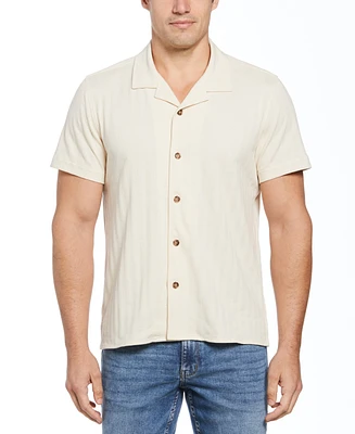 Perry Ellis Men's Textured Stripe Short-Sleeve Button-Front Camp Shirt