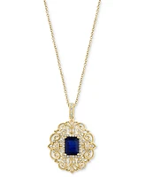 Effy Sapphire (1-1/2 ct. t.w.) & Diamond (1/4 ct. t.w.) Openwork Filigree 18" Pendant Necklace in 14k Gold