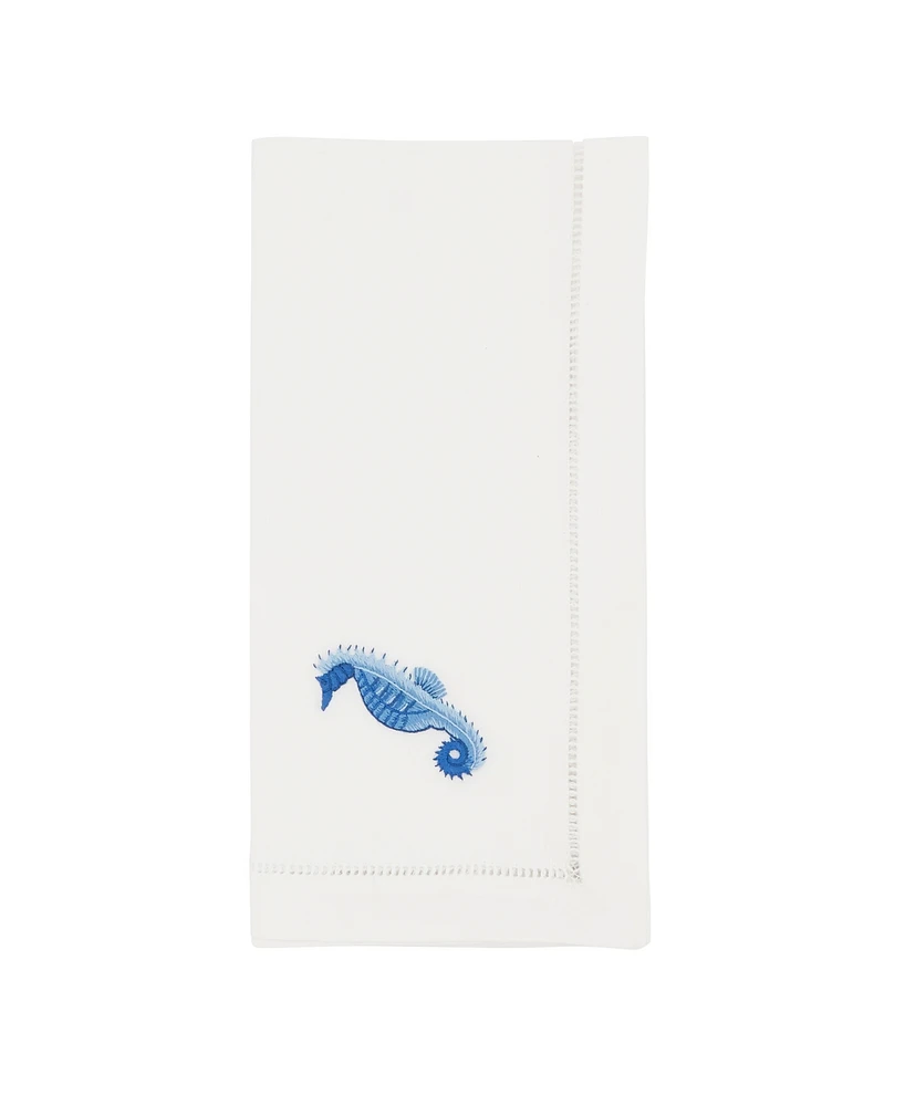 Saro Lifestyle Seaside Splendor Embroidered Seahorse Napkin Set of 6, 20"x20"