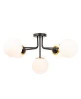 Storied Home Sputnik Flush Mount Opal Glass Ceiling Light Black and Gold