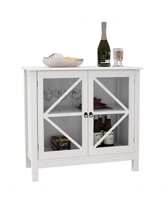 Simplie Fun Kitchen Cabinet With Double Glass Doors