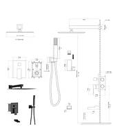 Streamdale Furniture 12" Rain Shower Head Systems With Waterfall Tub Spout, Matte, Wall Mounted Shower