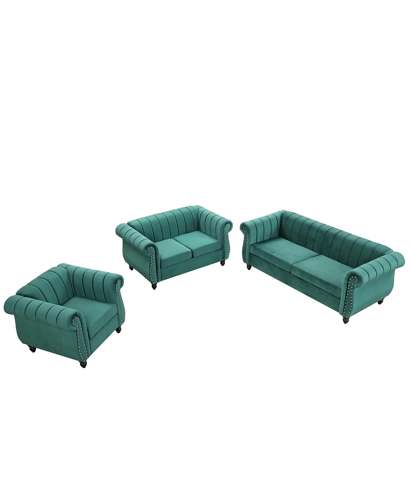 Simplie Fun 3-Piece Velvet Sofa Set with Solid Wood Legs