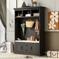 3-in-1 Hall Tree with Bench & Hooks (White)