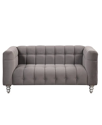 Simplie Fun 63" Modern Sofa Dutch Fluff Upholstered Sofa With Solid Wood Legs, Buttoned Tufted Backrest