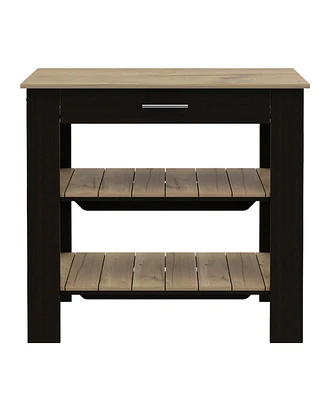 Simplie Fun Rockaway 1-Drawer 2-Shelf Kitchen Island Black Wengue And Light Oak