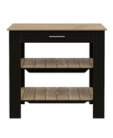 Simplie Fun Rockaway 1-Drawer 2-Shelf Kitchen Island Black Wengue And Light Oak