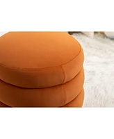 Simplie Fun Soft Velvet Round Ottoman Footrest Stool, Orange