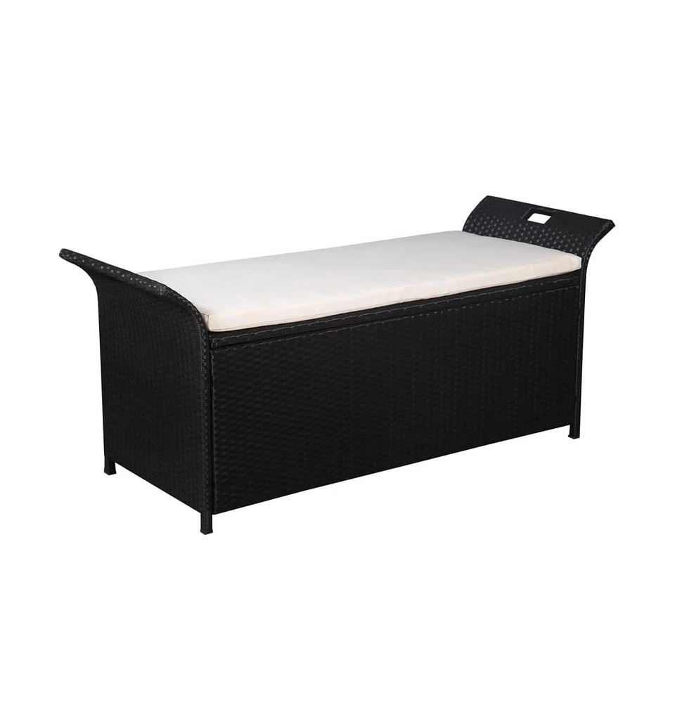 vidaXL Storage Bench with Cushion 54.3" Poly Rattan Black