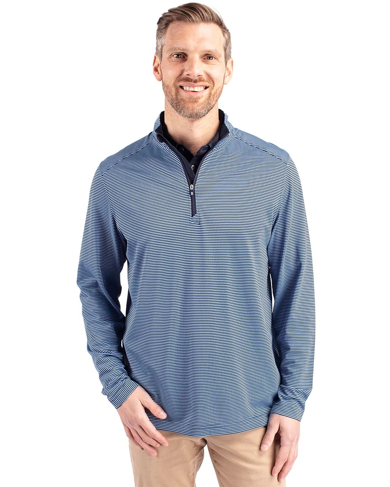Cutter & Buck Tall Virtue Eco Pique Micro Stripe Recycled Quarter Zip Jacket