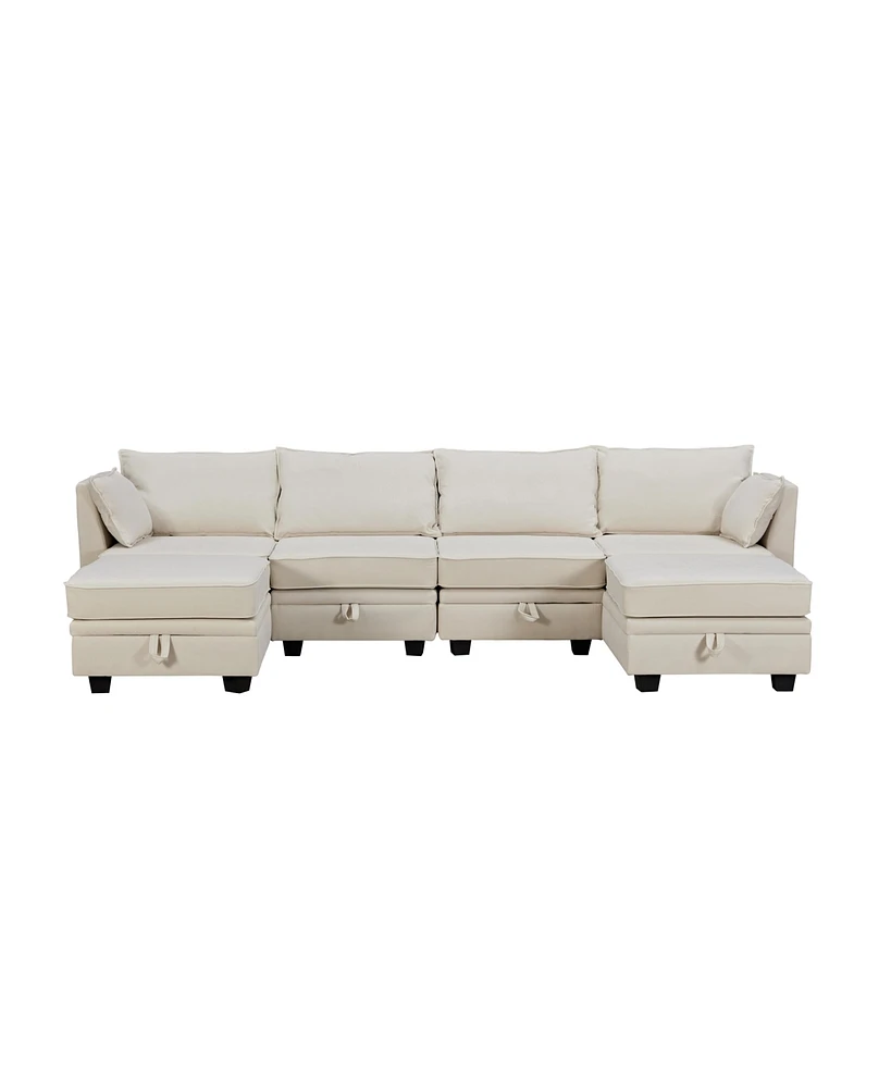 Simplie Fun Convertible U-Shape Sectional Sofa with Storage Seat