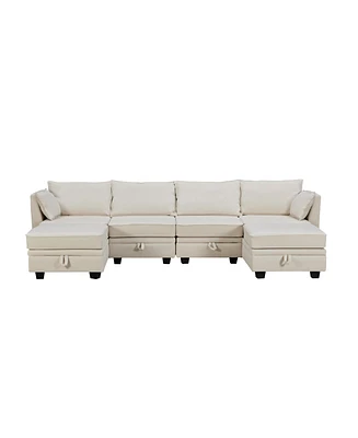 Simplie Fun Convertible U-Shape Sectional Sofa with Storage Seat