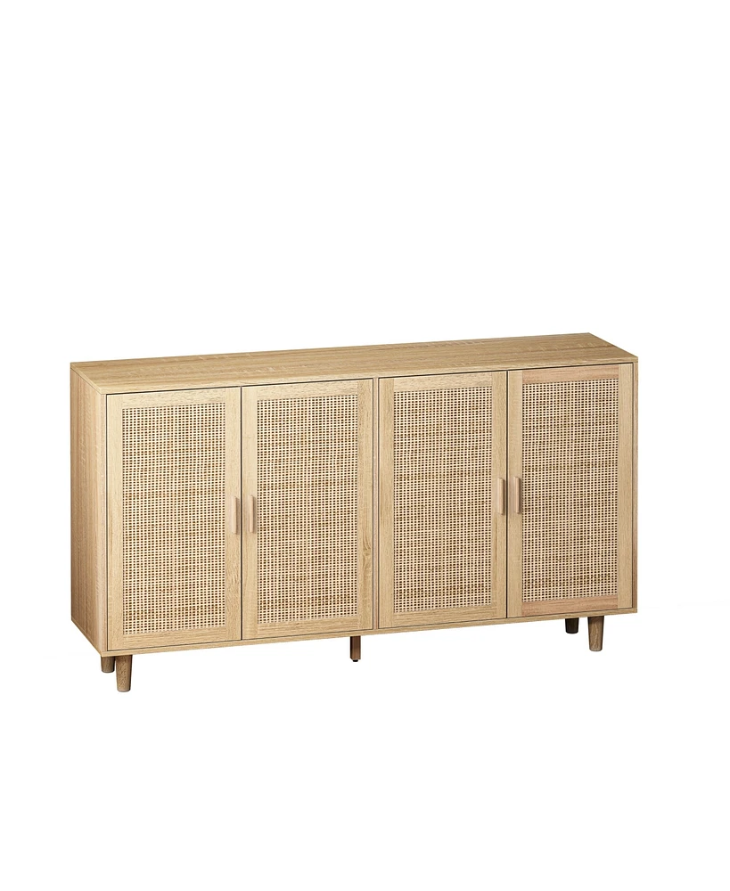 Simplie Fun 62.20" Elegant 4-Door Rattan Storage Cabinet for Any Room