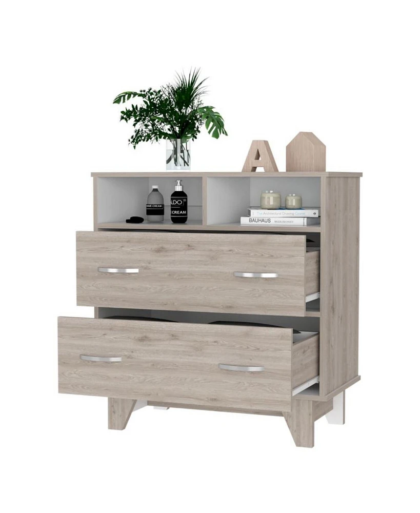 Simplie Fun Aaron 2-Drawer 2-Shelf Dresser Light Gray