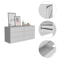 Simplie Fun Asteria 6 Drawer Double Dresser, Metal Handles - White