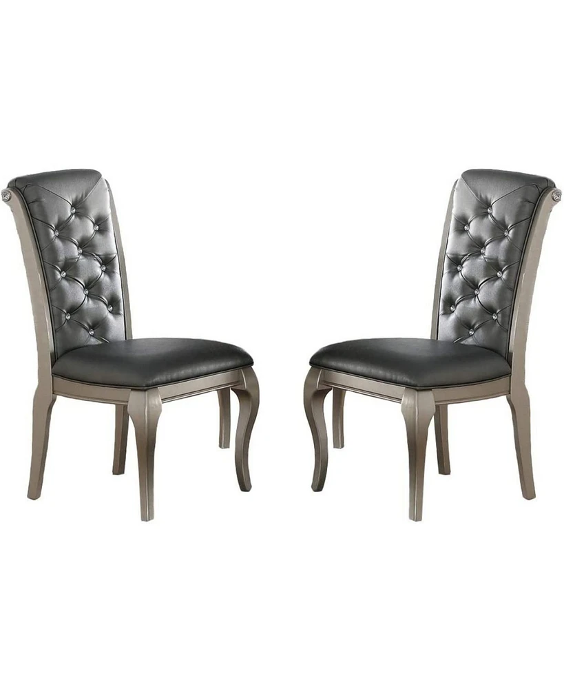 Simplie Fun Antique Silver Wooden Dining Chairs with Grey Faux Leather